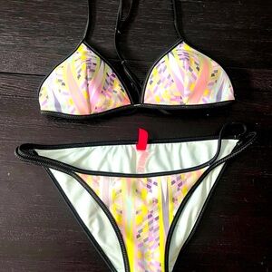 Pink and Yellow Bikini Set with Triangle Top and Classic Cut